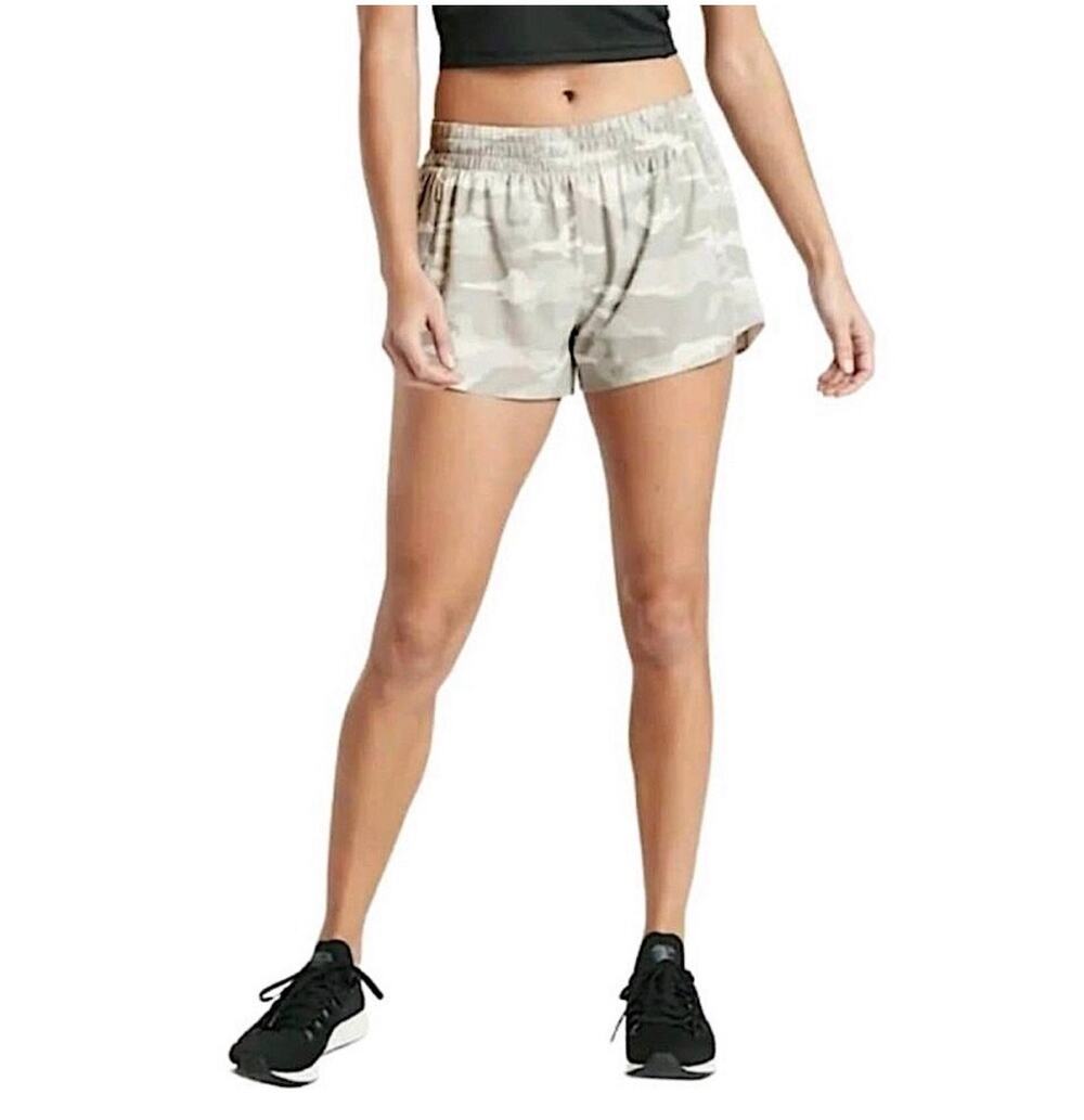 Athleta Shorts Womens XL Cream Tan Camo Hustle 3" Athletic Gym Workout Lined Run